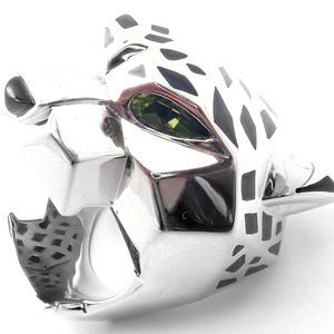 Cartier Panther Panthere 18k White Gold Peridot Onyx Lacquer Large Ring Cert